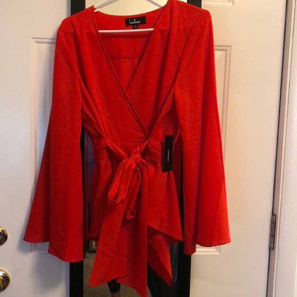 New Boldness Red Long Sleeve Wrap Top from Lulus